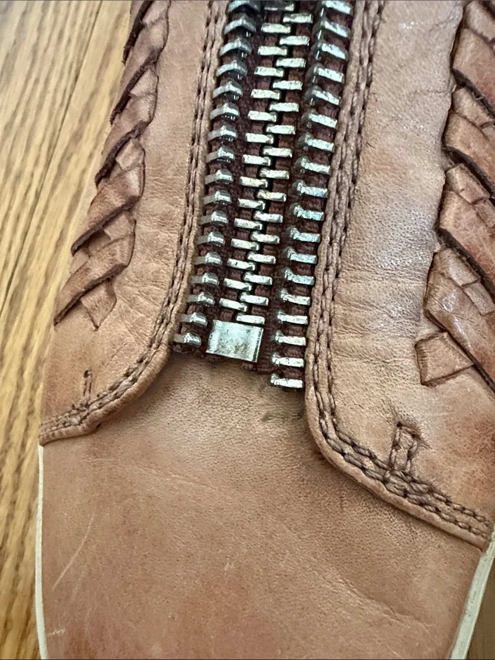 Frye Cognac Leather High-Top Zip Sneakers